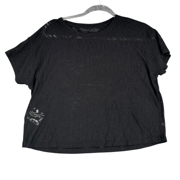 Lululemon Cates Black Athletic Short Sleeve Crew Neck Pattern T-Shirt Size 6 - Picture 1 of 7